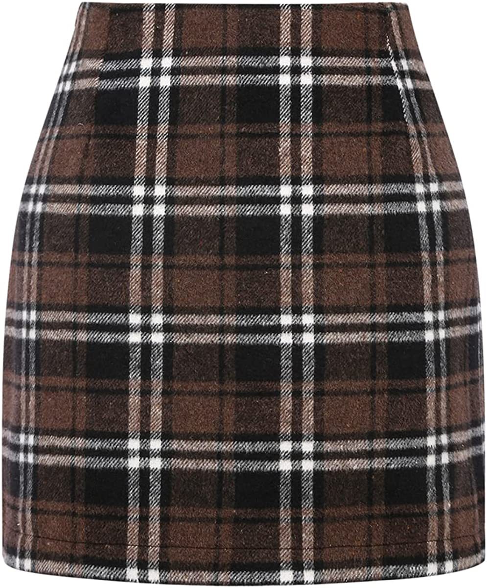 Fashion Autumn Winter Women Wool Plaid Skirt Elegant Pencil Mini Skirts Streetwear High Waist Office Lady Bodycon Short Skirt