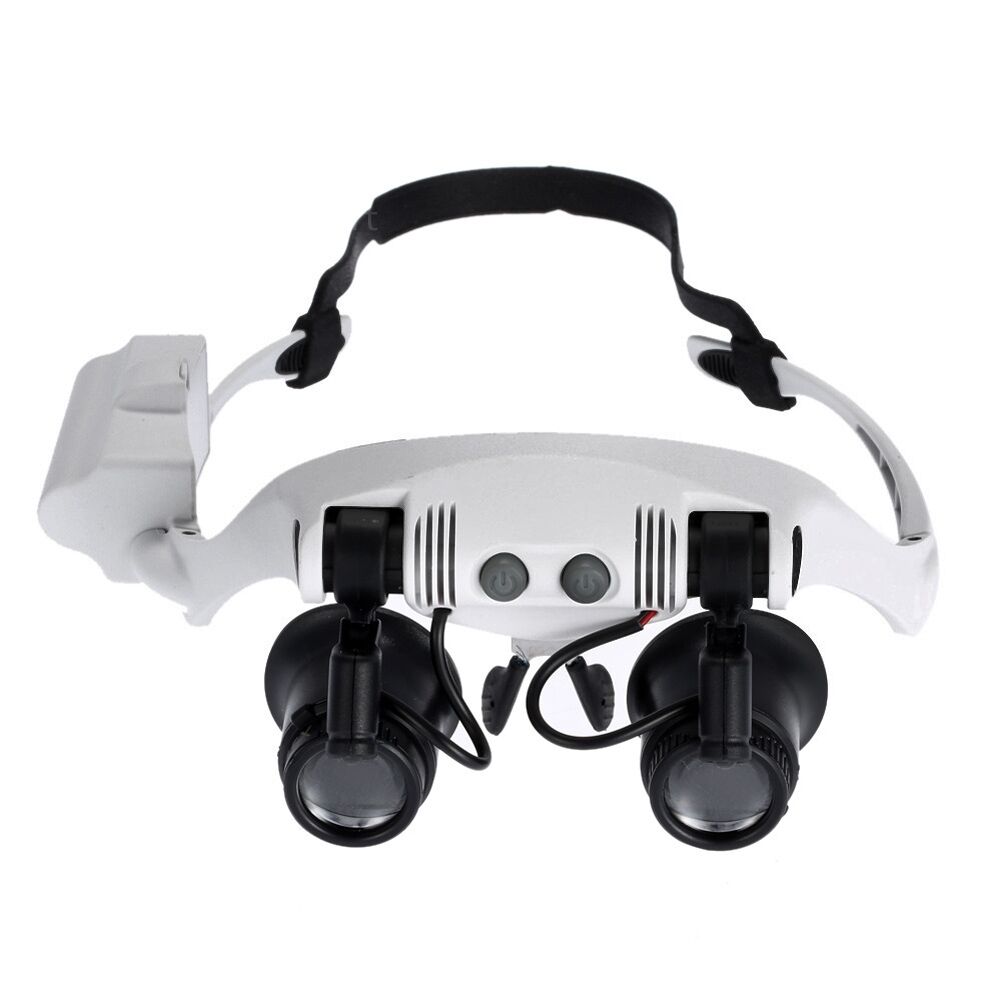 Likron Watches Professional Double Eye Magnifier Loupe Glasses with LED Light 8 Lens Set 10X to 25X for Jewelry