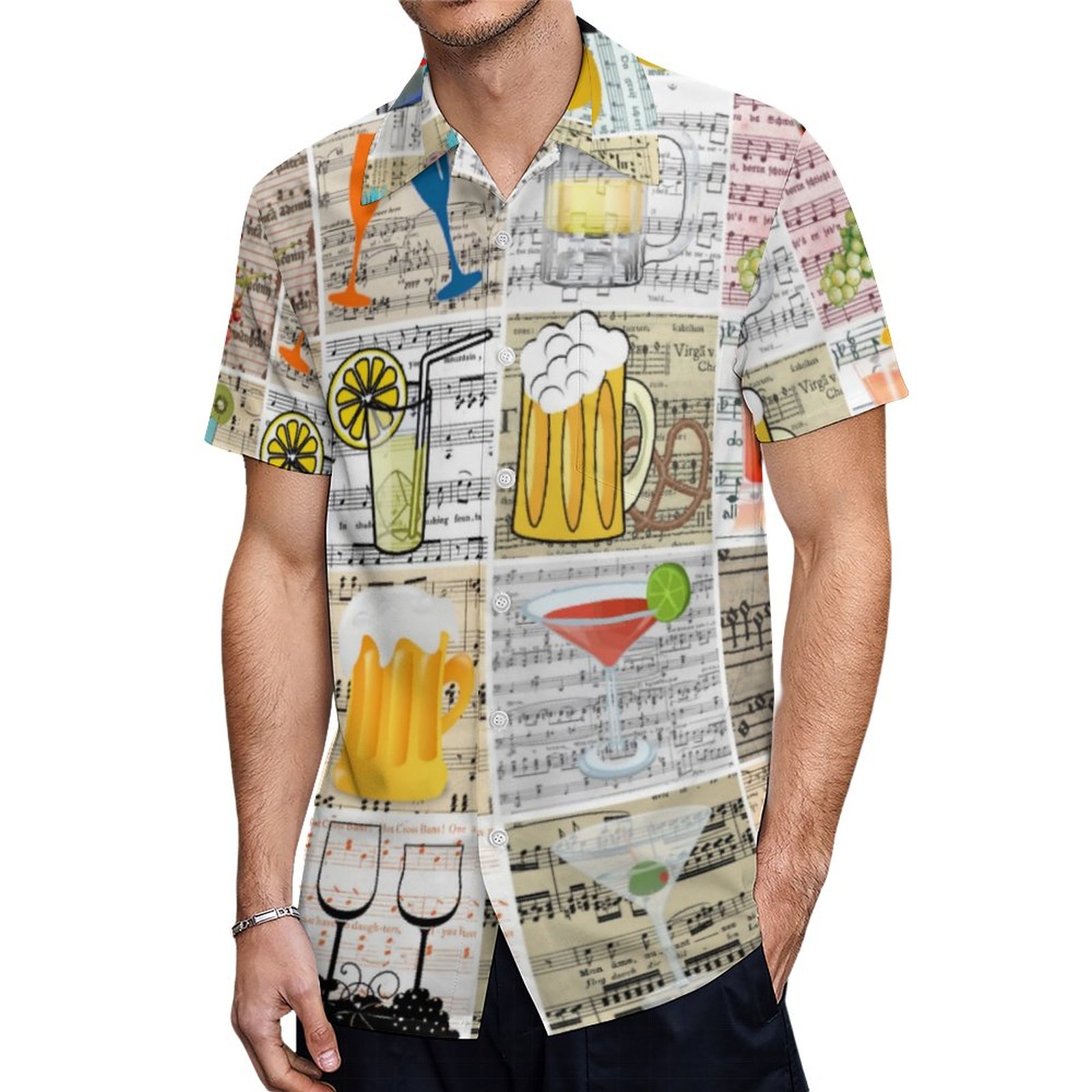 Booze Alcohol Wine Beer Cocktail Drinks Art Hawaiian Shirt Mens Button Down Tropical Hawaii Beach Shirts