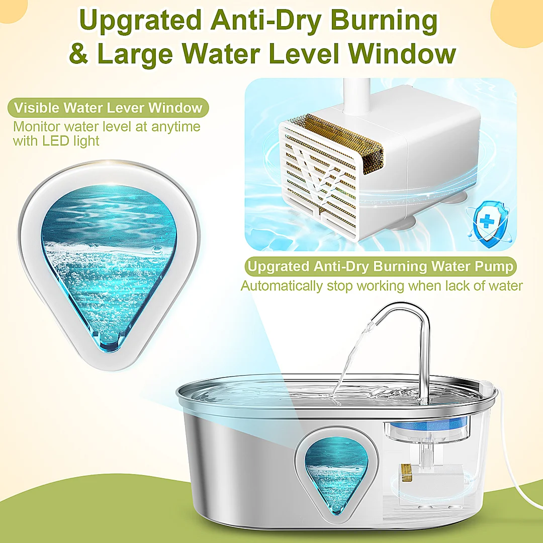 BEBANG Cat Water Fountain Stainless Steel, 108oz/3.2L Cat Fountain for Drinking