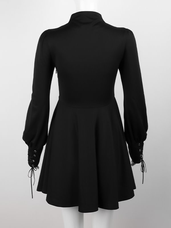 Rave Clothing Front Buttons Long Sleeve Punk Little Black Dress