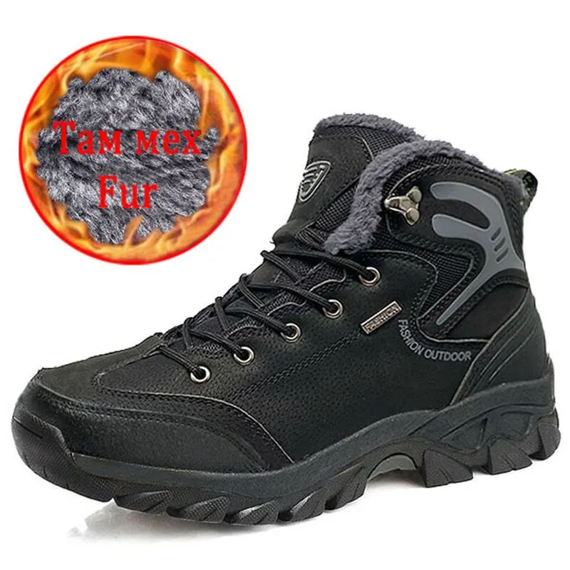 Classic Men's Boots Winter Men Shoes Thicken Plush Men's Sneakers Outdoor Waterproof Men Hiking Boots Fur Warm Zapatos De Hombre