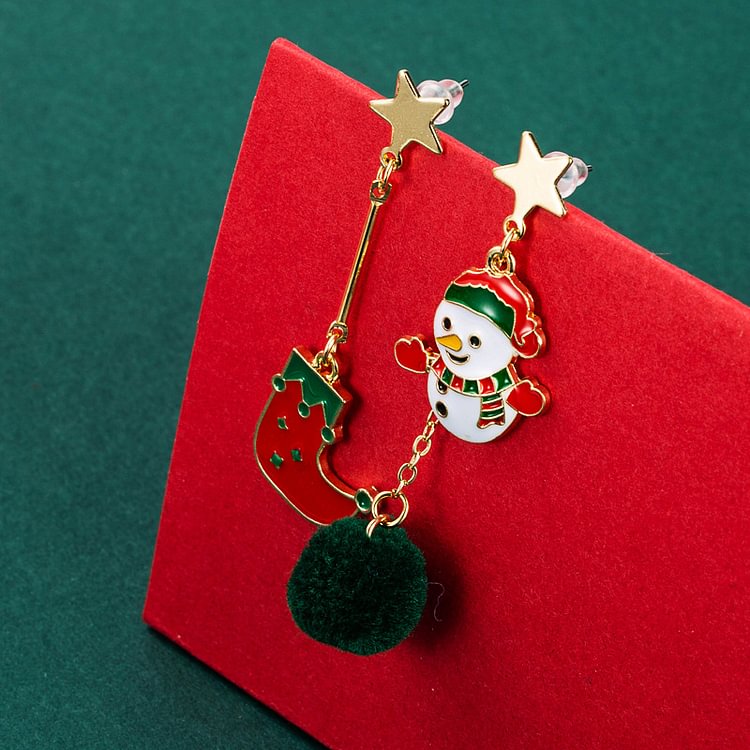 Christmas fur ball snowman Christmas boot earrings-luchamp:luchamp