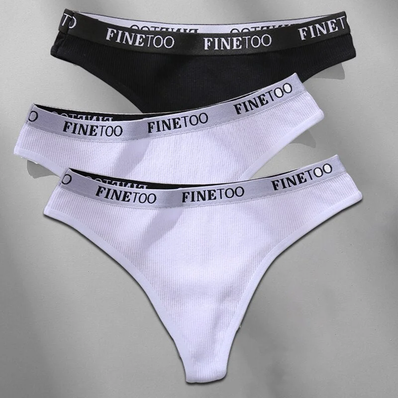 FINETOO 3PCS/Set M-XL Women's Cotton Thong Female Underpant Letter Waist Underwear For Ladies Sexy G-string Brief Woman Lingerie