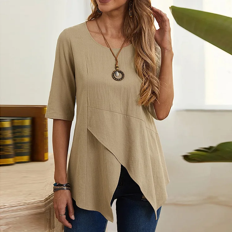 Solid Color Comfortable Casual Irregular Hem Long Sleeved T-Shirt