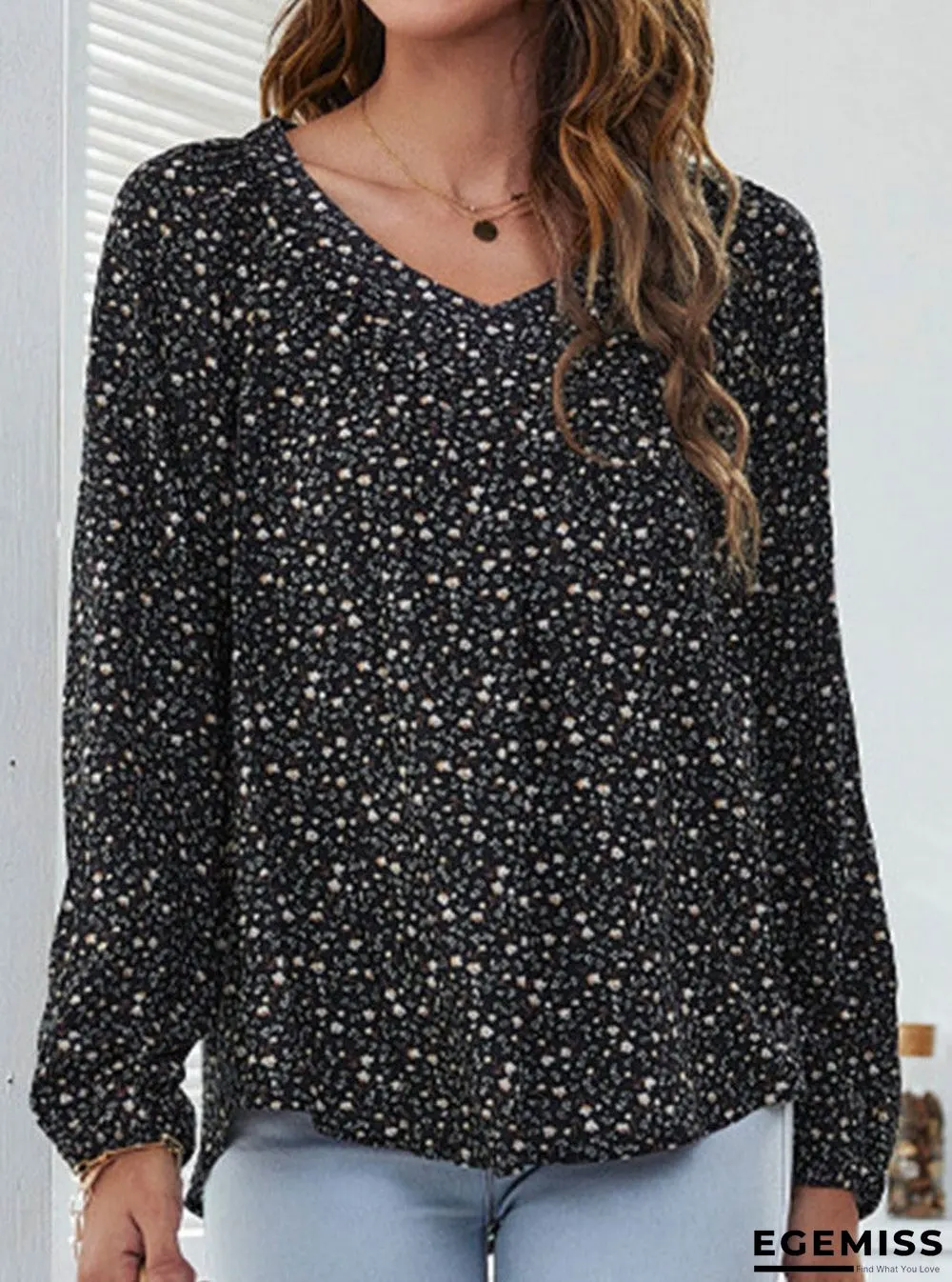 Floral Print V-neck Casual Long-sleeved Blouse | EGEMISS