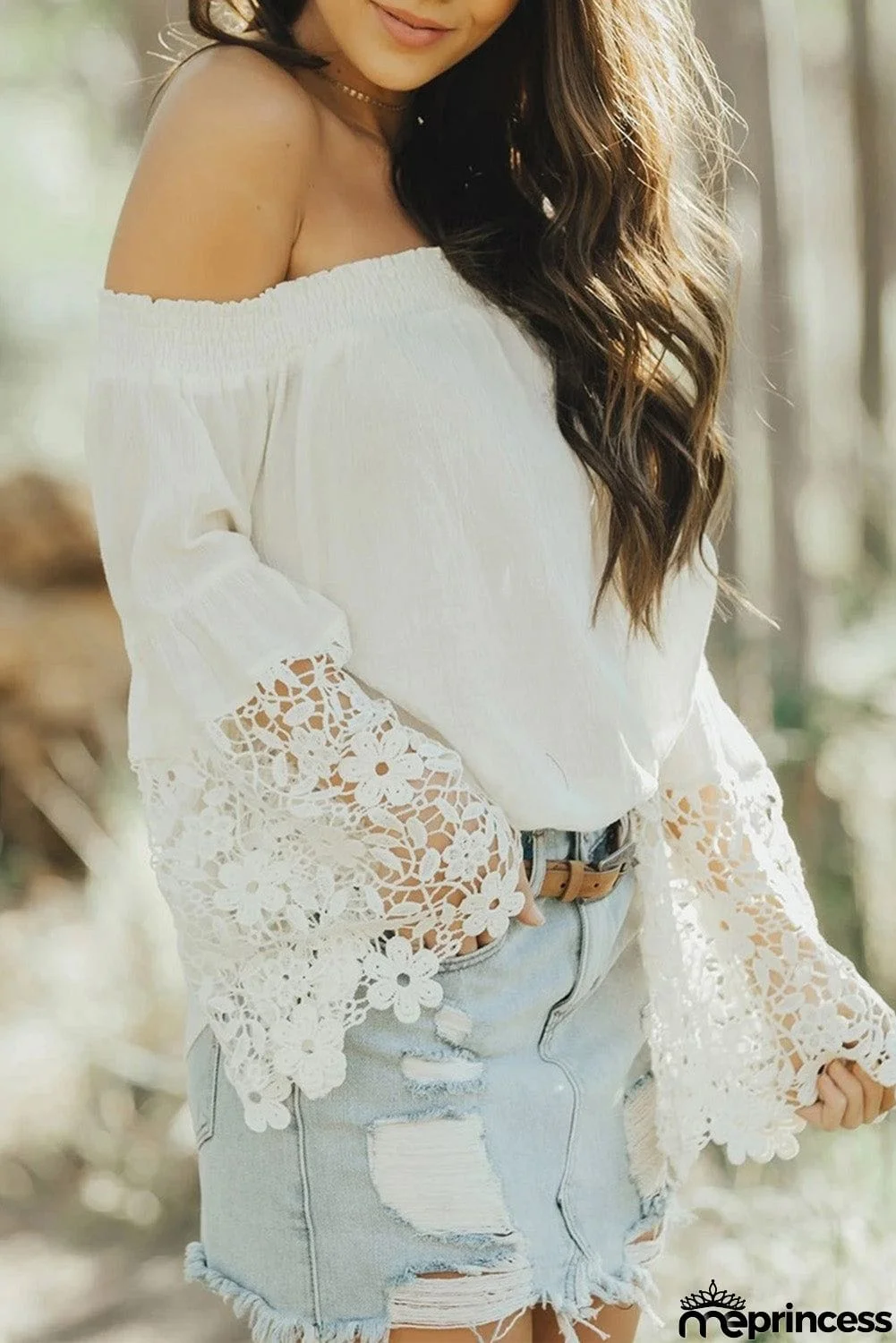 Off Shoulder Crochet Hem Top