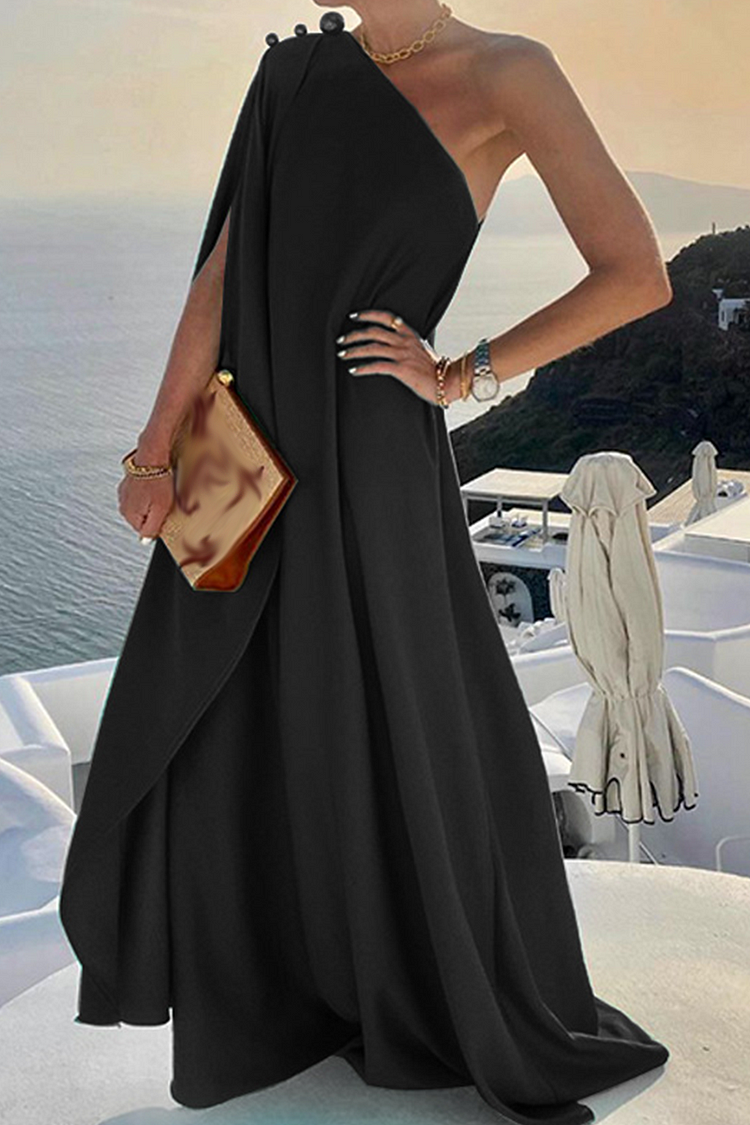 Casual Solid Patchwork One Shoulder Straight Dresses - Life is Beautiful for You - SheChoic