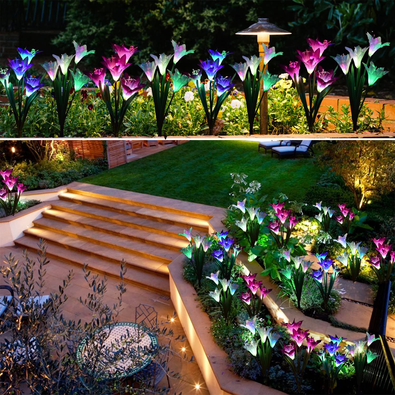 Solar Powered Flower Yard Lights - Solar lily flower lights for lighting pathway