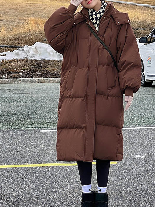 Women Long Sleeve Solid Zipper Loose Down Jacket Coats