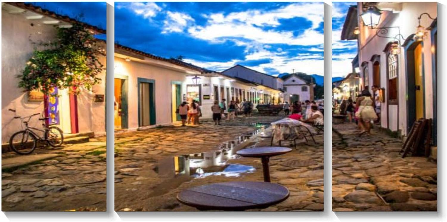 BDMPIZLNSF 3 Panel Canvas Wall Art Colonial Houses in Historic Village of Paraty Brazil Framed Print Picture Painting and Posters Living Room Bedroom for Home Decor Artwork Ready to Hang