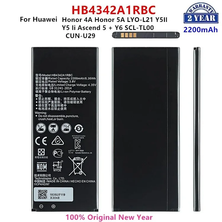 Orginal HB4342A1RBC 2200mAh Battery For Huawei Honor 4A Honor 5A LYO-L21 Y5II Ascend 5 + Y6 SCL-TL00 CUN-U29