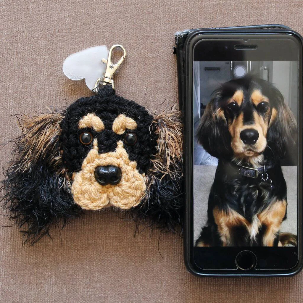Personalized Crochet Dog Face Keyring