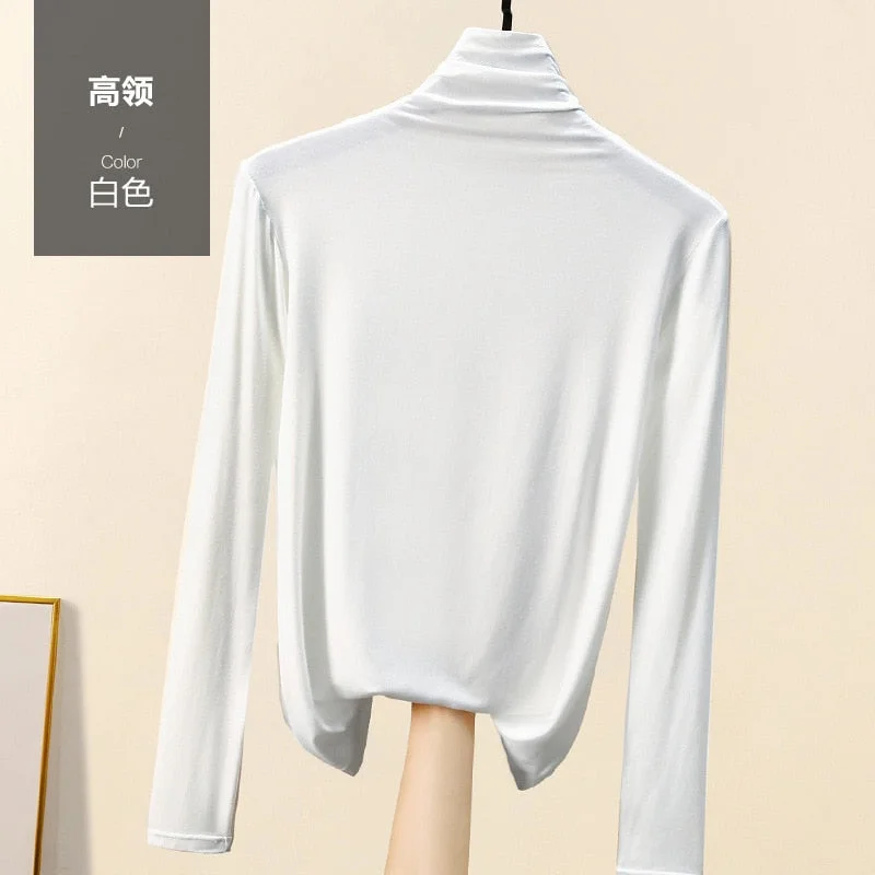 High Quality Soft Comfortable Modal T-shirt Top Women Casual Korean Long Sleeve Slim Basic Tshirt Femme Clothing Spring Autumn
