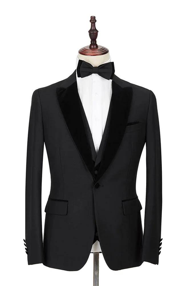 Daisda Classic Black 2 Piece Velvet Peak Lapel Wedding Suit For Men