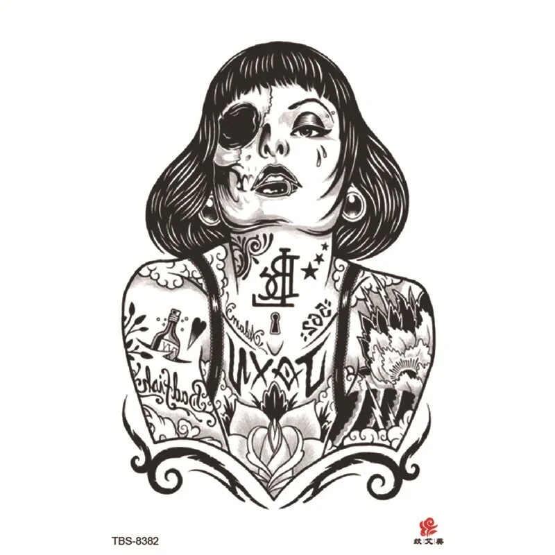 Sdrawing Temporary Tattoo Sticker Forest Lion Tiger Flash Tattoos Women Skeleton Skull Bodi Art Arm Fake Tatoo Men Body Woman