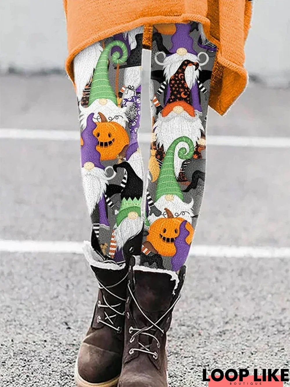 Women's Halloween Pumpkin Gnome Print Leggings