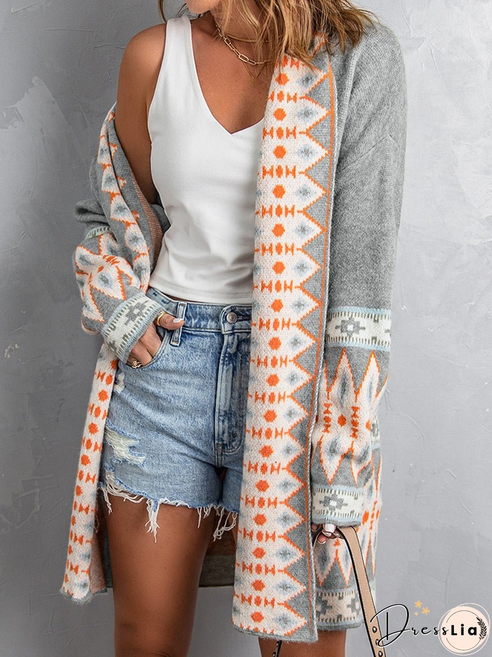 Cardigan with Geometric Pattern