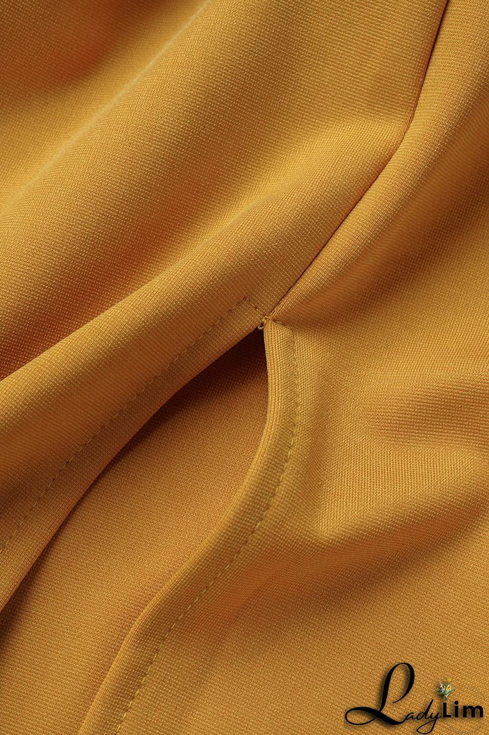 Yellow Casual Solid Patchwork Slit Beading V Neck One Step Skirt Dresses