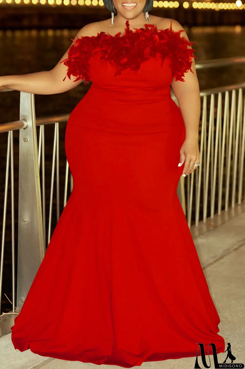 MidiSono - Green Sexy Solid Patchwork Feathers Strapless Evening Dress Plus Size Dresses