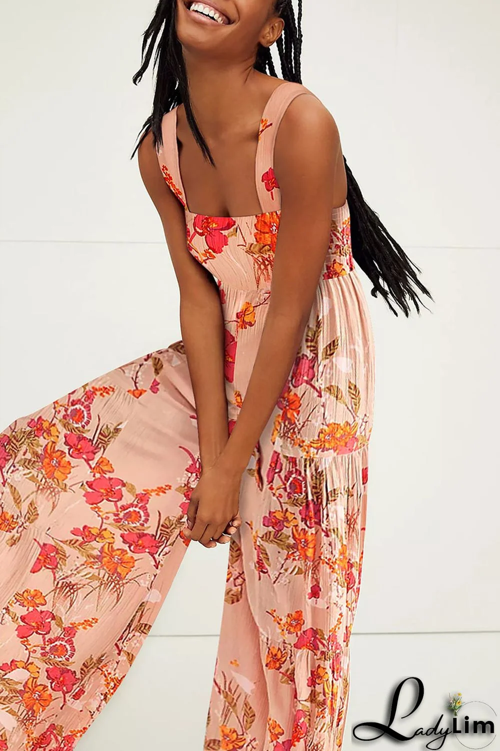 Burgundy Casual Print Split Joint Straight Jumpsuits