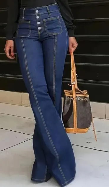 Womens Spliced ​​high-waisted Casual Jeans