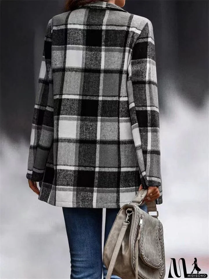 MidiSono - Oversized Plaid Shacket Sweet Flannel Coats for Ladies