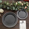 10 Pack | 8" Black / Silver Beaded Rim Plastic Dessert Appetizer Plates, Disposable Round Salad Party Plates