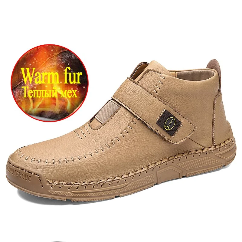 Fashion Men's Winter Boots Handmade Men's Ankle Boots Plush Warm Men's Snow Boots Outdoor Cold Protection Winter Men's Boots