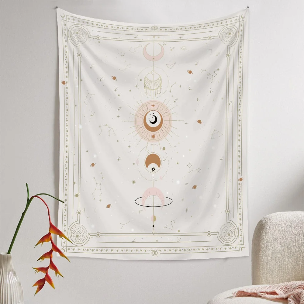 Psychedelic Moon Phase Tapestry Black and White Wall Hanging Moon Floral Throw Blanket Home Decor Wall Hanging Bohemian Wall