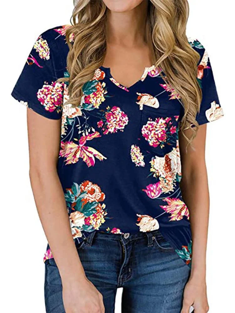 Women Short Sleeve Scoop Neck Floral Printed Top