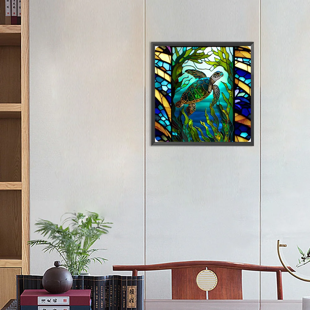 Diamond Painting - Full Round Drill - Stained Glass Turtle(30*30cm)
