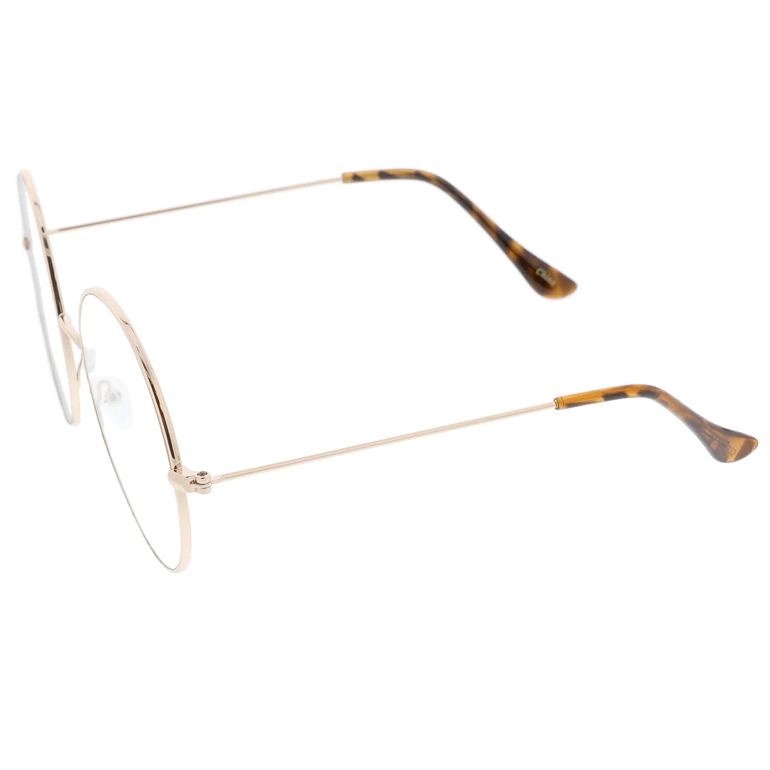 Classic Oversize Slim Metal Frame Clear Flat Lens Round Eyeglasses 56mm