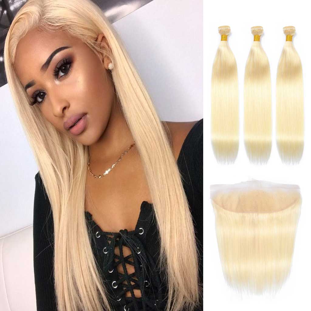 12A 3PCS + 13X4/13X6 Transparent Lace Frontal Straight #613 Bundles With Transparent Lace Frontal