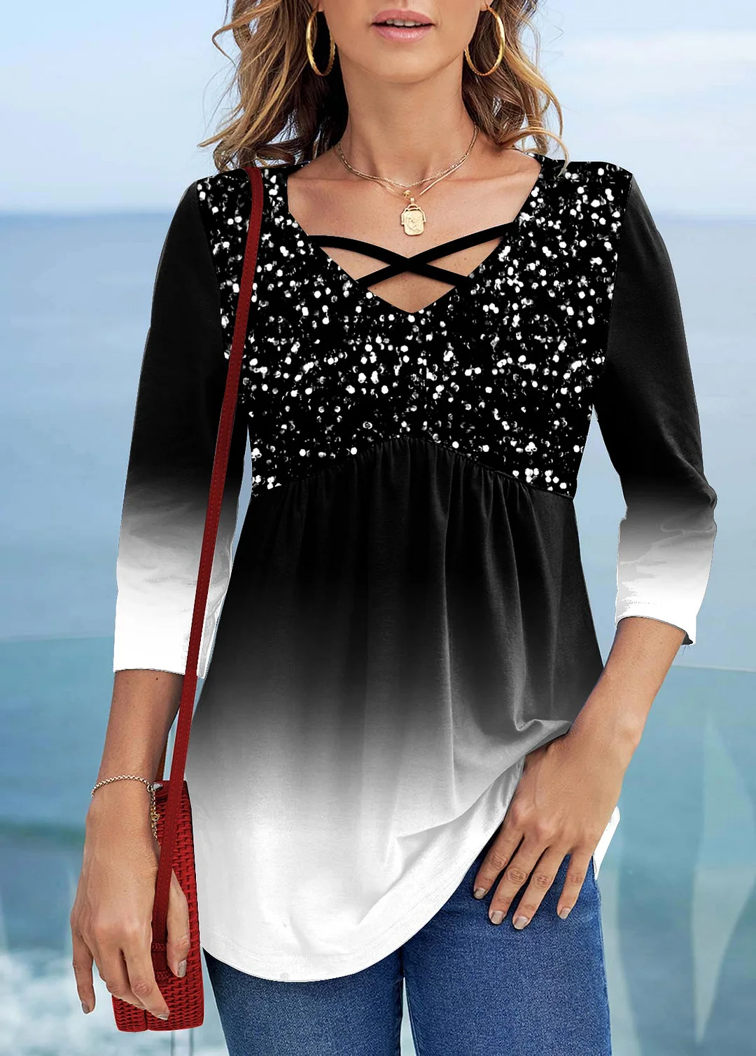Gradient Sequins Women's T-shirt
