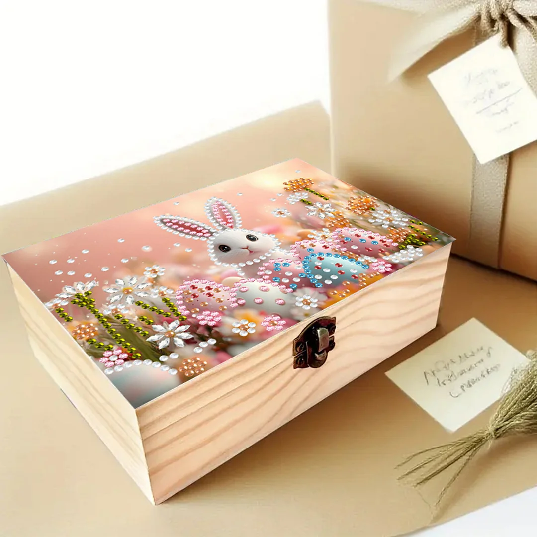 5D DIY Diamond Painting Handmade Wood Storage Box for Home Decor Craft (Rabbit)