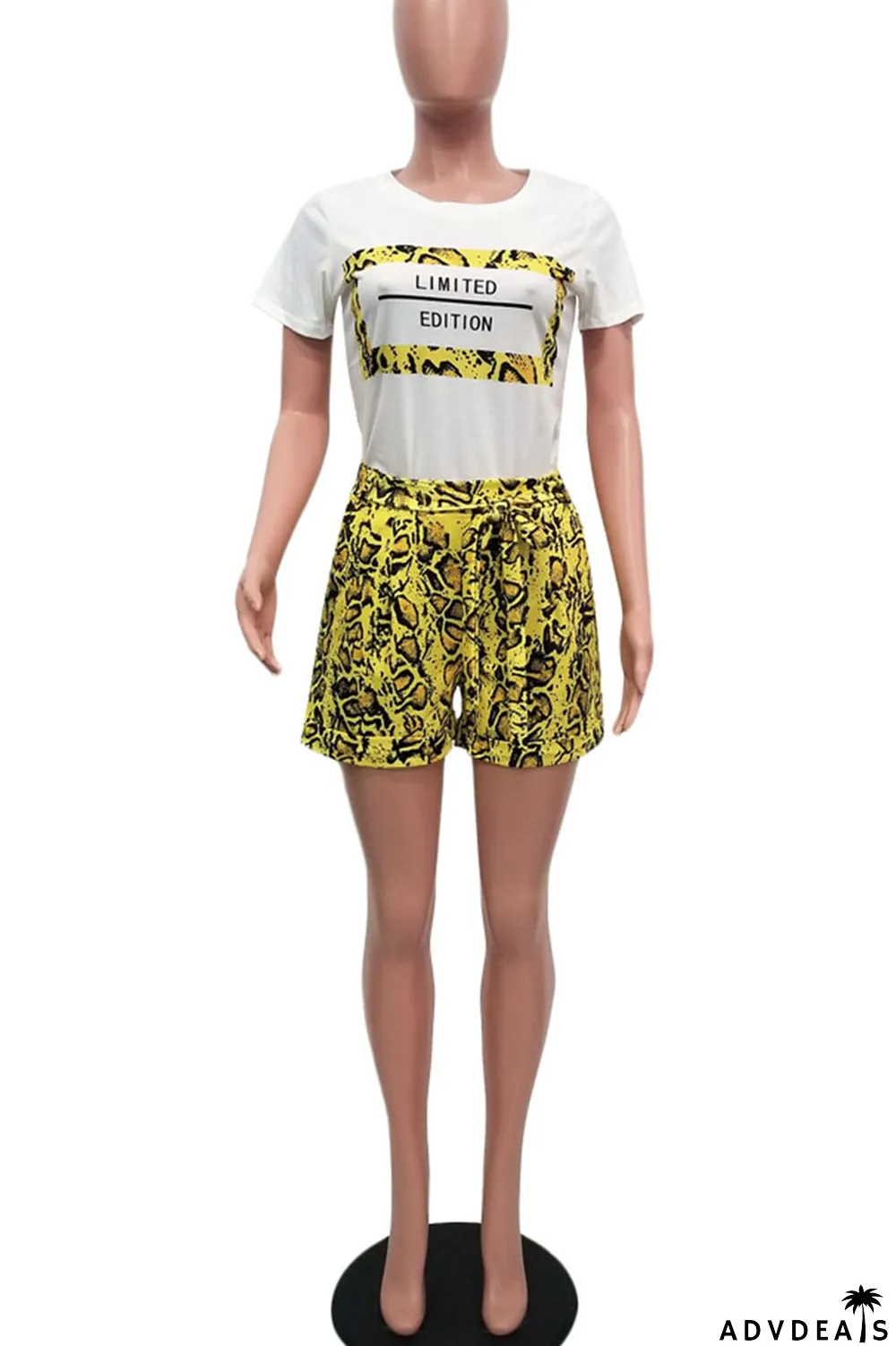 Tangerine Red Casual Street Print Patchwork O Neck Short Sleeve Two Pieces