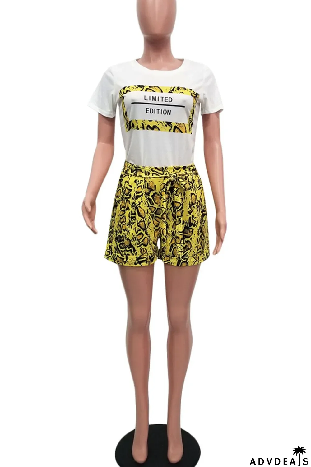 Tangerine Red Casual Street Print Patchwork O Neck Short Sleeve Two Pieces