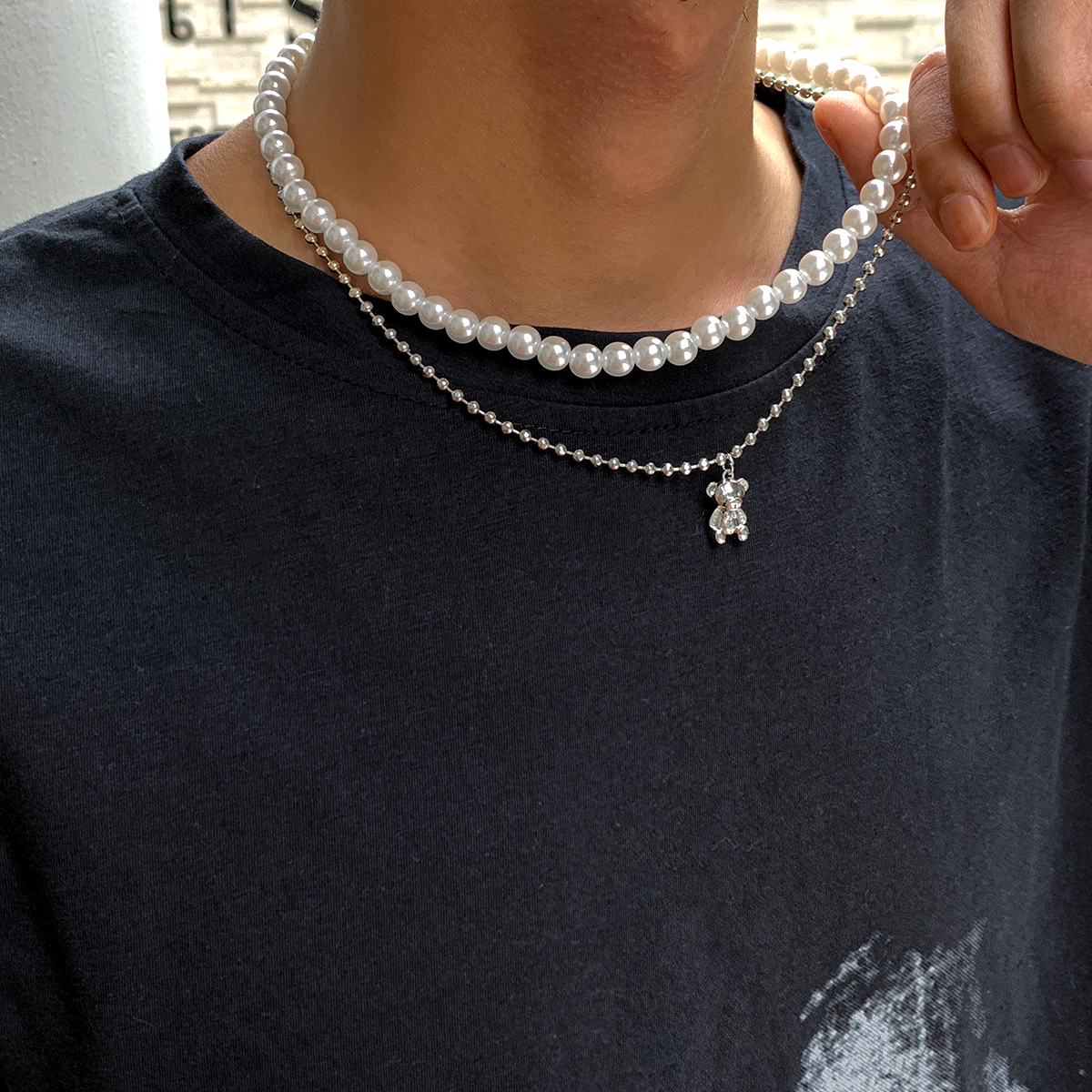 Men's Fashion Pearl Bear Niche Design Hip Hop Necklace - Helixace