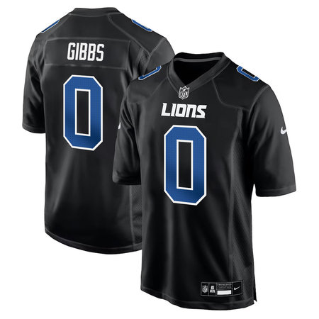 Men's Detroit Lions #0 Jahmyr Gibbs Carbon Black Fashion Game Jersey