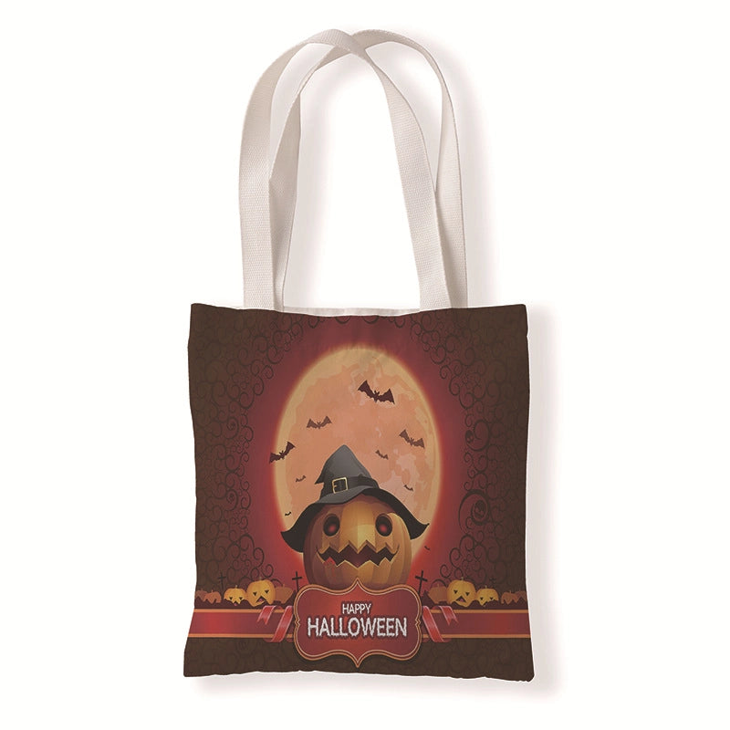 Halloween Women’s Medium Canvas Pumpkin Letter Elegant Streetwear Square Open Canvas Bag