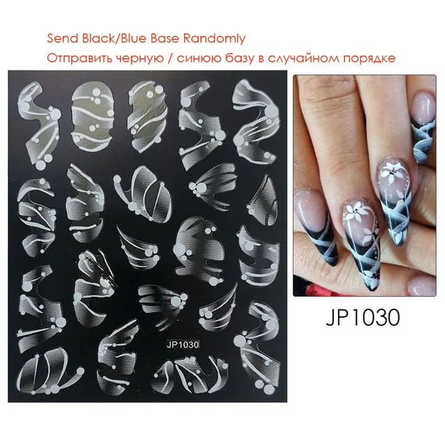 Nail Stickers Embossed 5D Gradually White Butterfly Moon Leaves Flower Designs Back Glue Nail Decals Tips For Beauty Salons-Nail Inspo