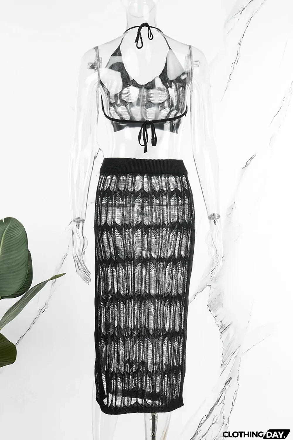 Khaki Sexy Solid Hollowed Out Patchwork Backless Slit Halter Sleeveless Two Pieces