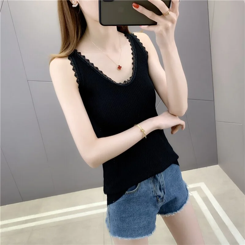 19795 (6 rooms, 2 rows, 6 lower) real shot solid lace stitched sleeveless suspender vest 24