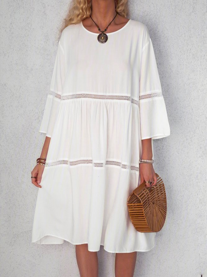 Solid Midi Dress Plus Size 3/4 Sleeve Dresses Zaesvini