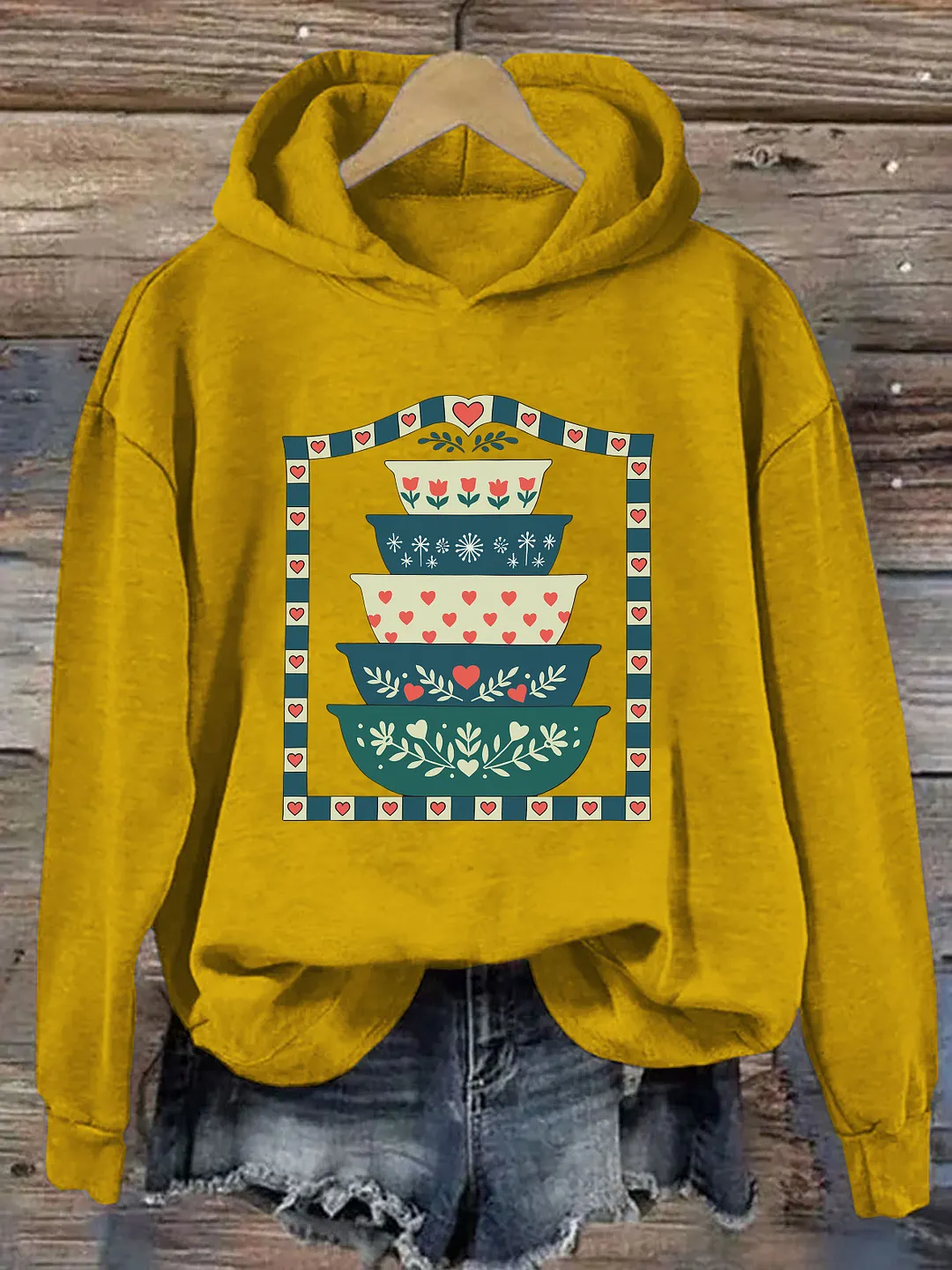 Grandma's Closet Floral Stacked Bowls Hoodie