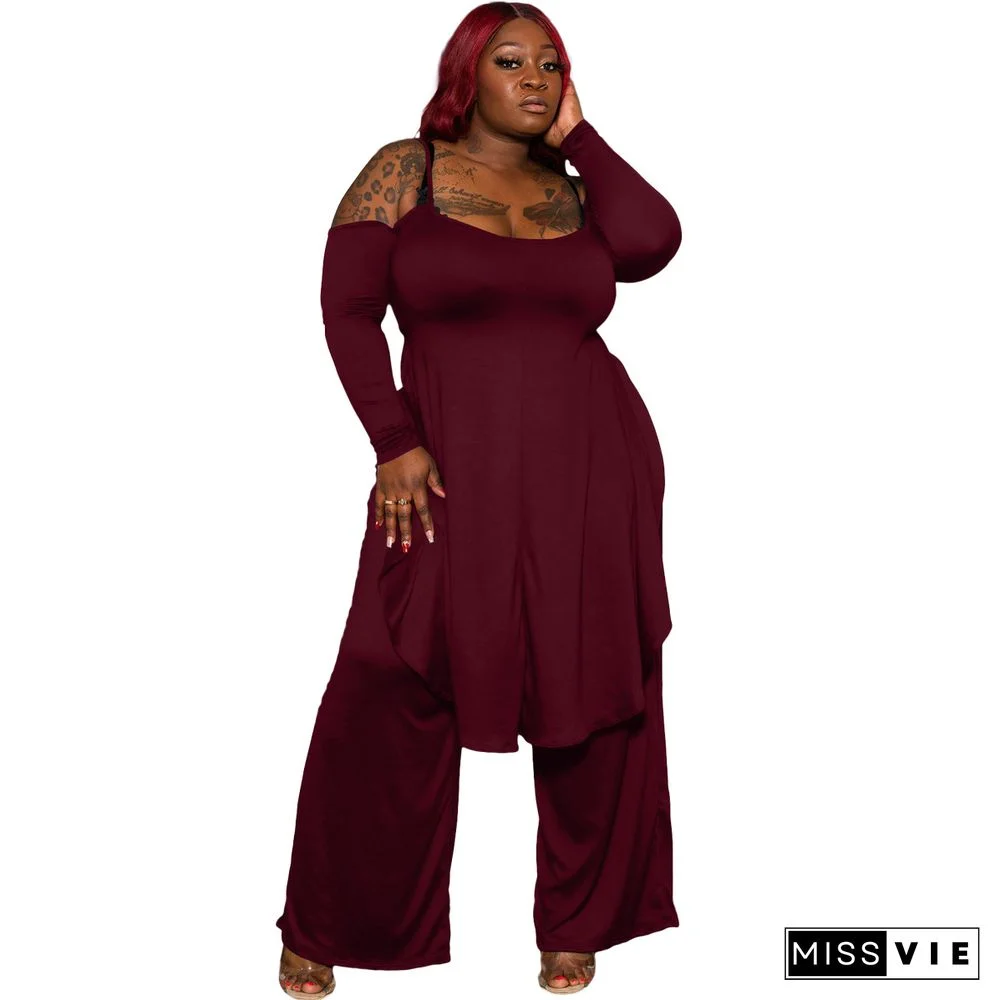 Plus Size Irregular Solid Casual Wide-leg Pants Suits
