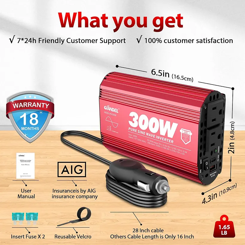 Car Inverter With USB-C – PD30W Pure Sine Travel Power