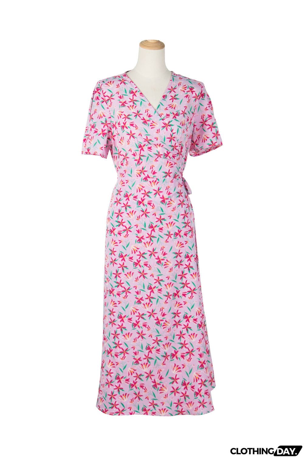 Floral Surplice Neck Short Sleeve Dress