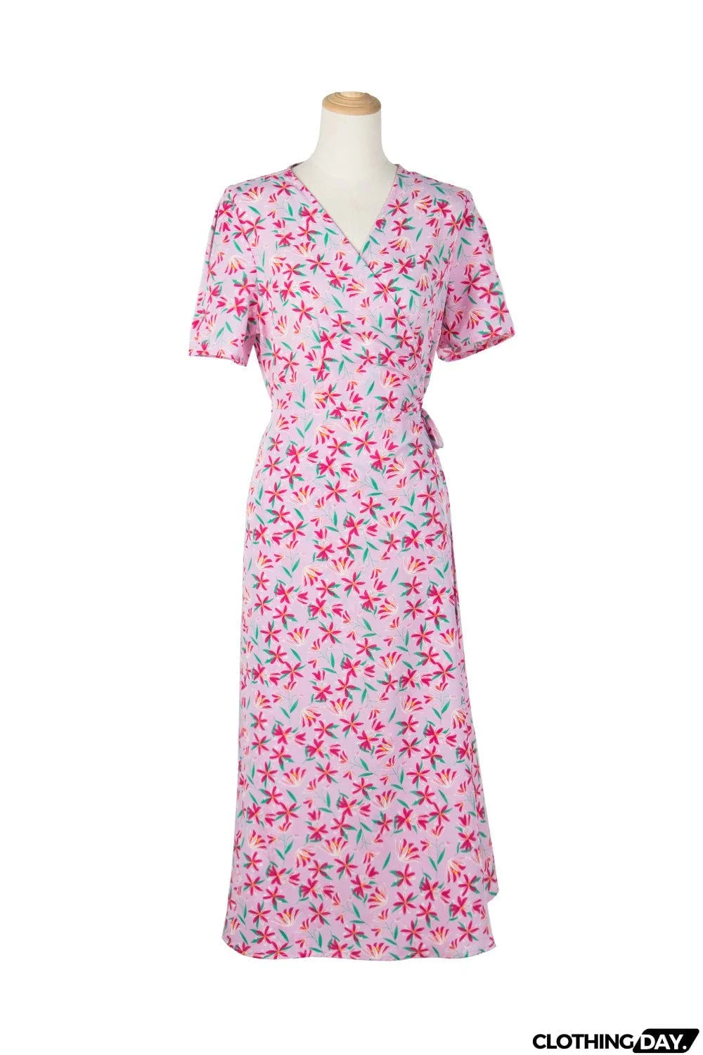 Floral Surplice Neck Short Sleeve Dress